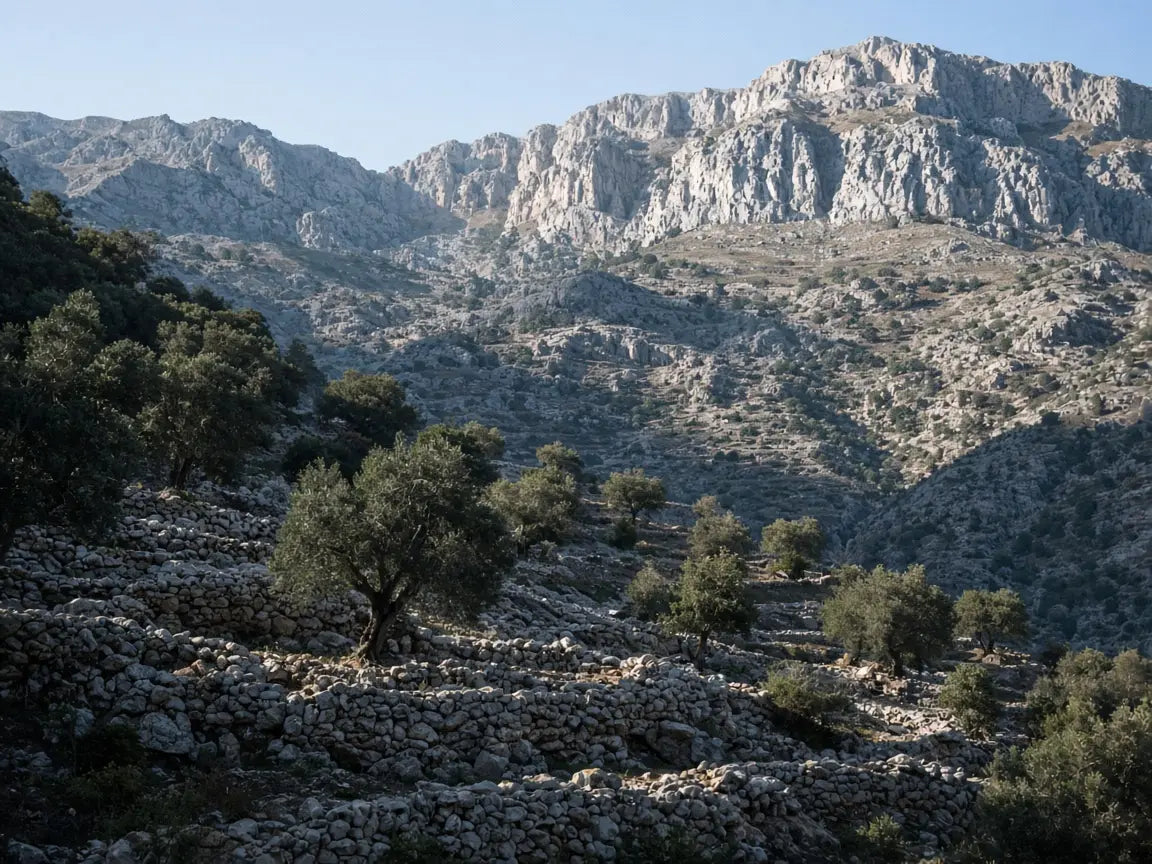 Limestone ridges and olive terraces in the Serra de Tramuntana